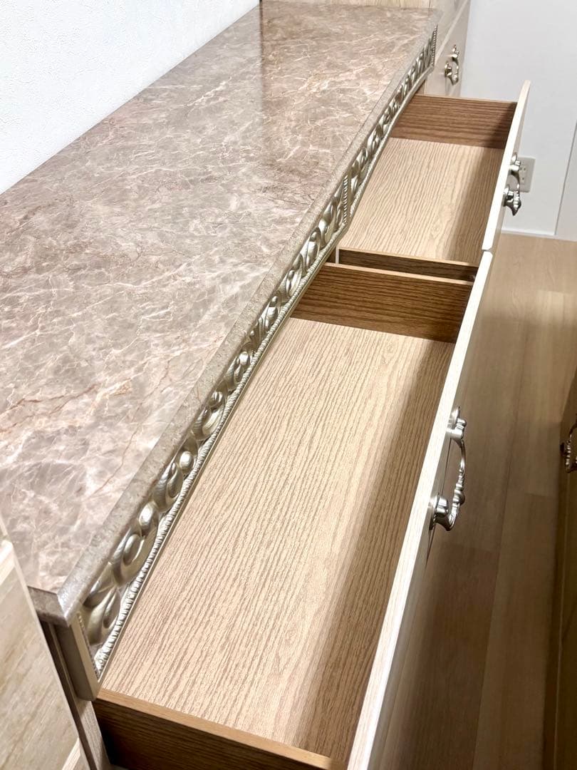 アンティークホワイト チェスト　3段ダブル　６段　木製　ｉ