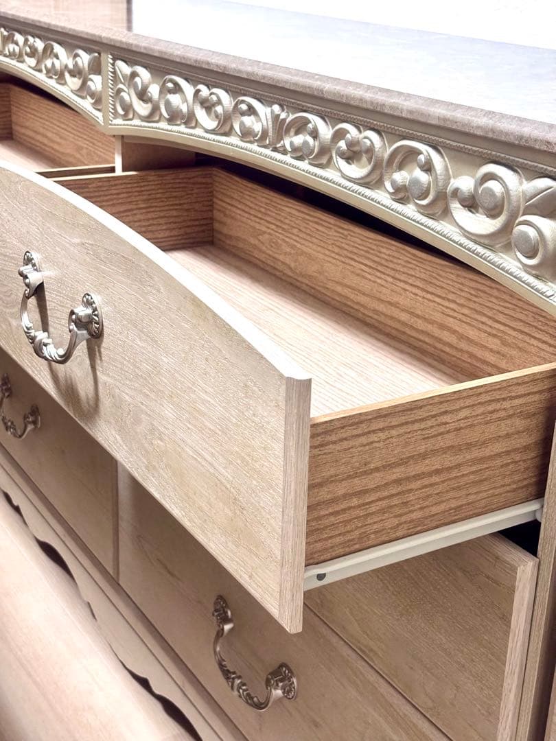 アンティークホワイト チェスト　3段ダブル　６段　木製　ｉ