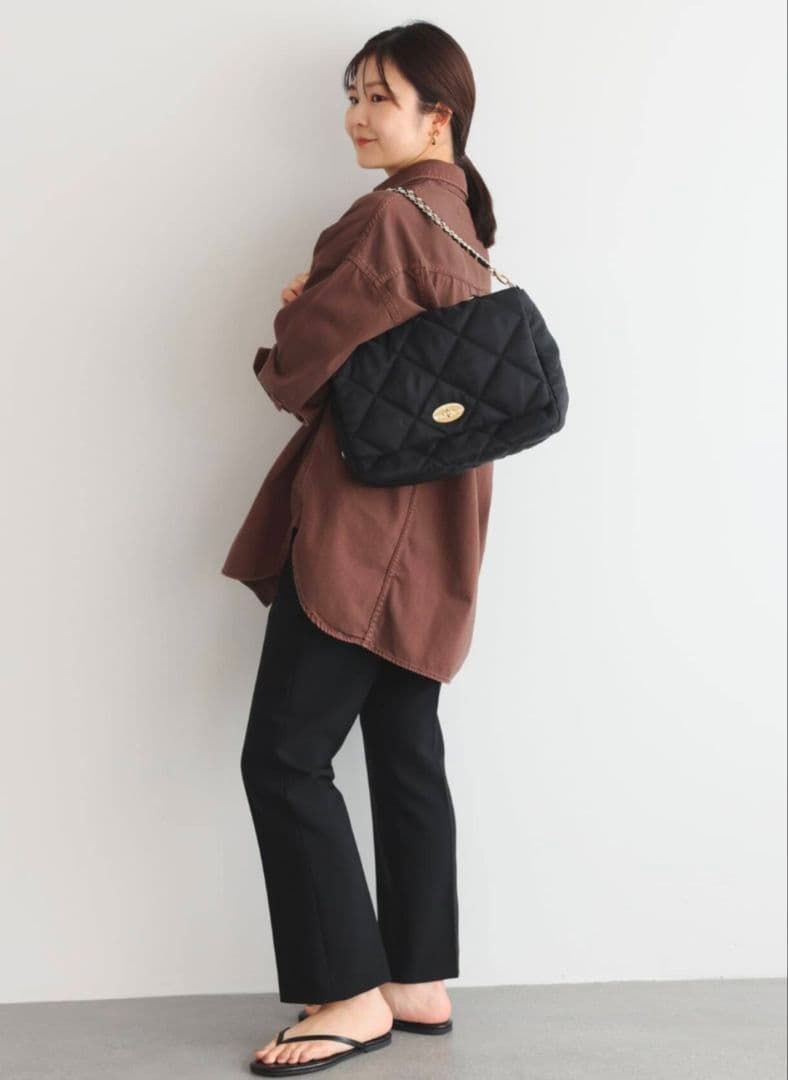 SLOBE IENA別注 OUTDOOR キルティング黒ナイロンショルダーバッグ