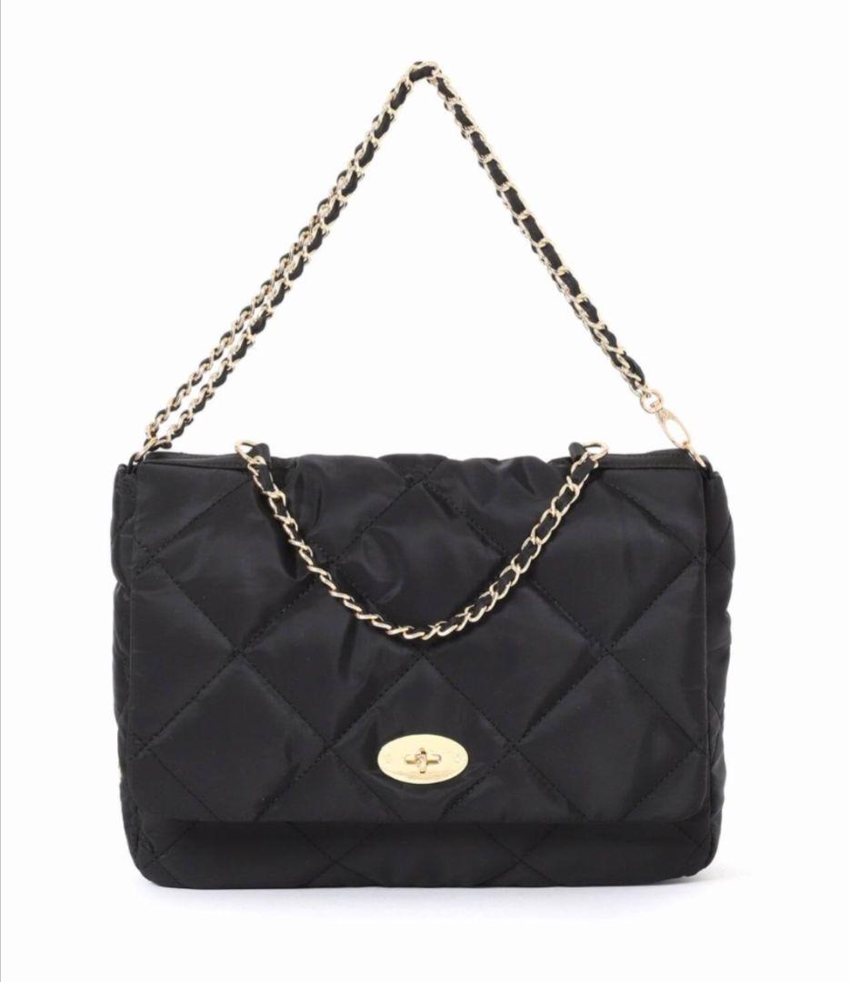 SLOBE IENA別注 OUTDOOR キルティング黒ナイロンショルダーバッグ