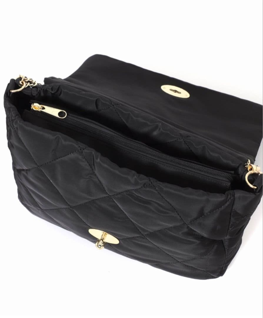 SLOBE IENA別注 OUTDOOR キルティング黒ナイロンショルダーバッグ