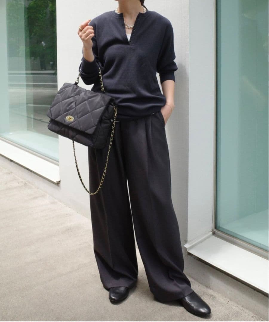 SLOBE IENA別注 OUTDOOR キルティング黒ナイロンショルダーバッグ