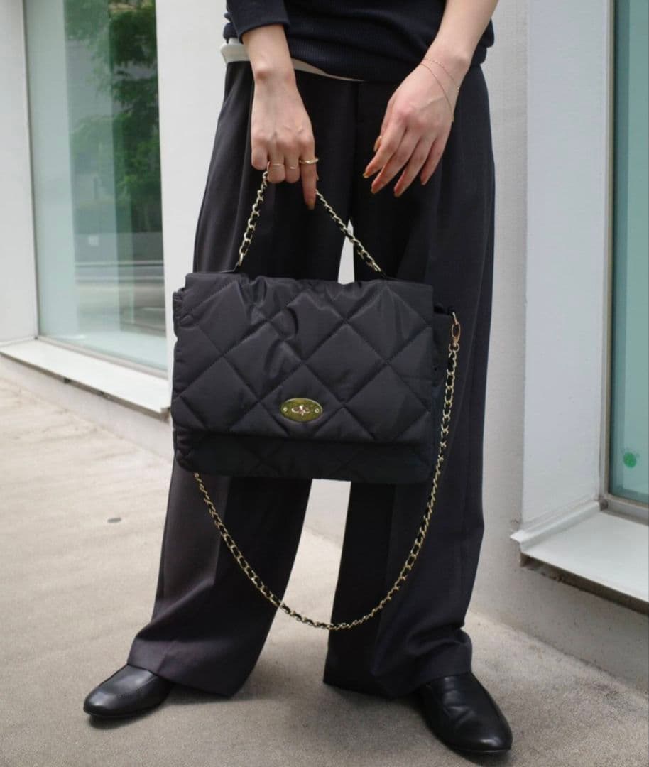 SLOBE IENA別注 OUTDOOR キルティング黒ナイロンショルダーバッグ