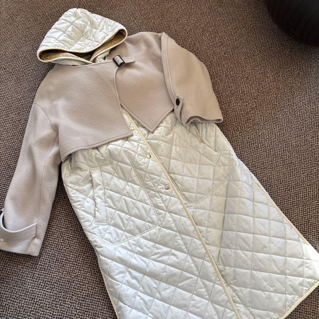 美品「casafline カーサフライン 」ウールキルティング異素材フードコート