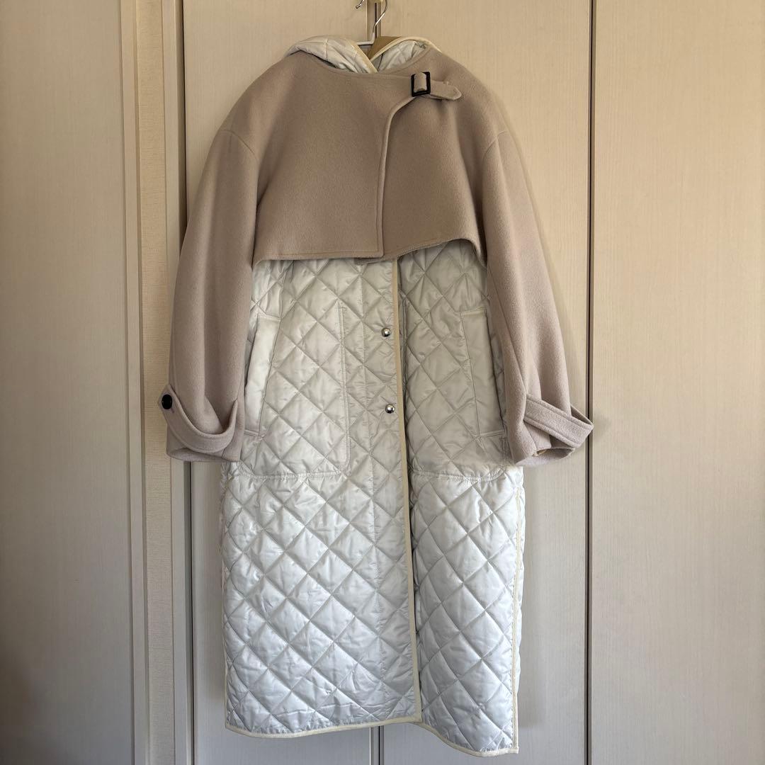 美品「casafline カーサフライン 」ウールキルティング異素材フードコート