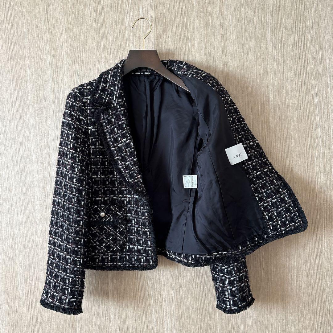 【1147】アナイ　テープツイードテーラードジャケット　黒　38