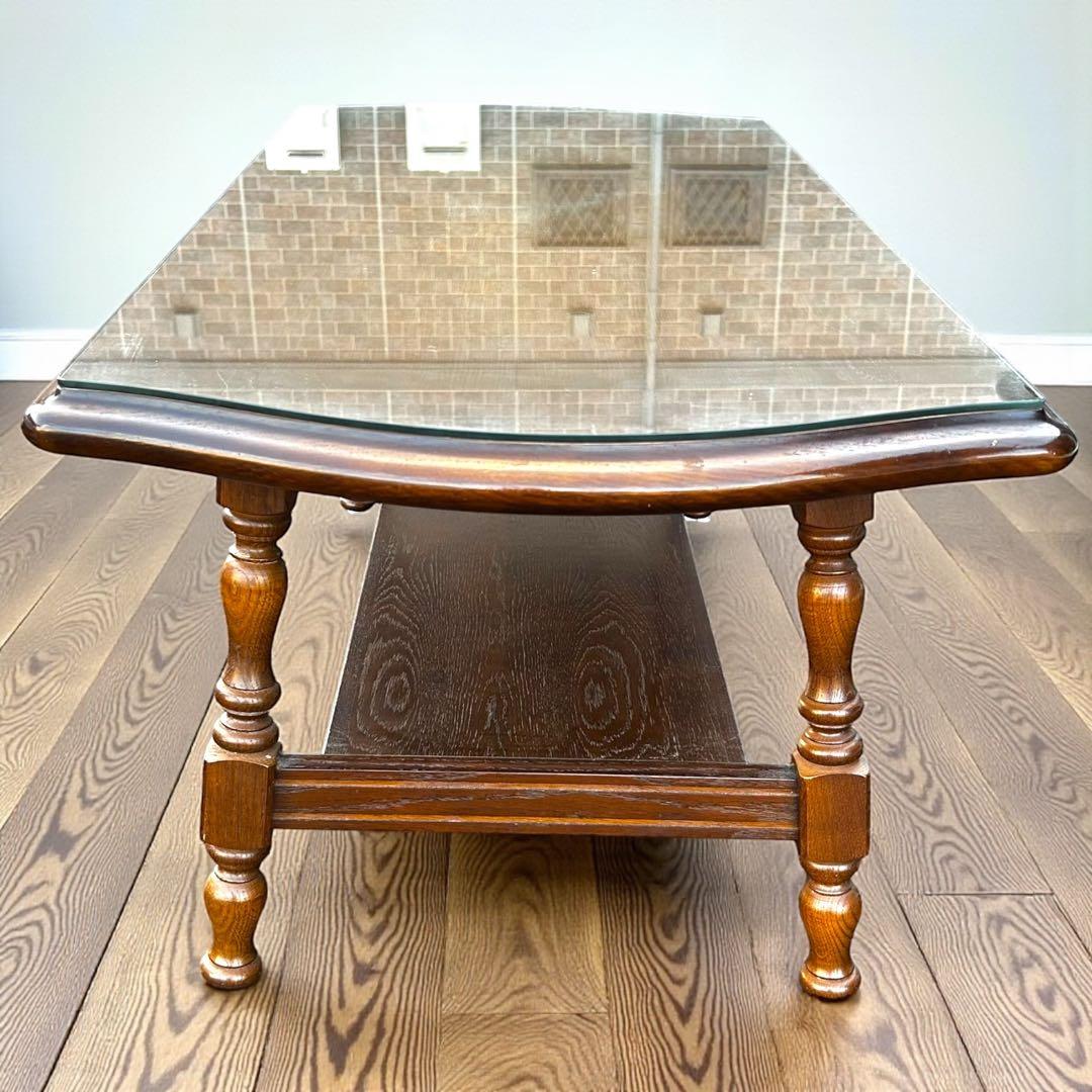 希少❣️送料無料✨飛騨産業 ガラス天板ローテーブル 無垢材 ヴィンテージ 高級家具