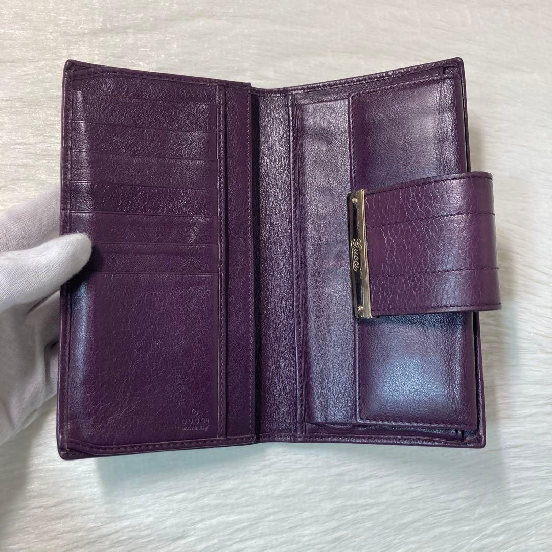 月末最終　人気　GUCCI グッチ　二つ折り　長財布　グッチシマ　金ロゴ　紫
