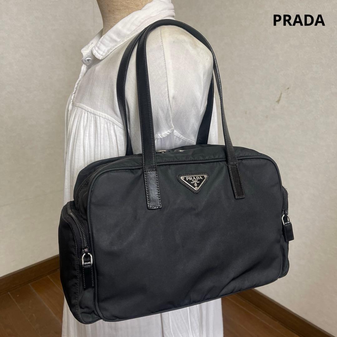 ◇ PRADA プラダ トートバッグ ナイロン×レザー ブラック ◇