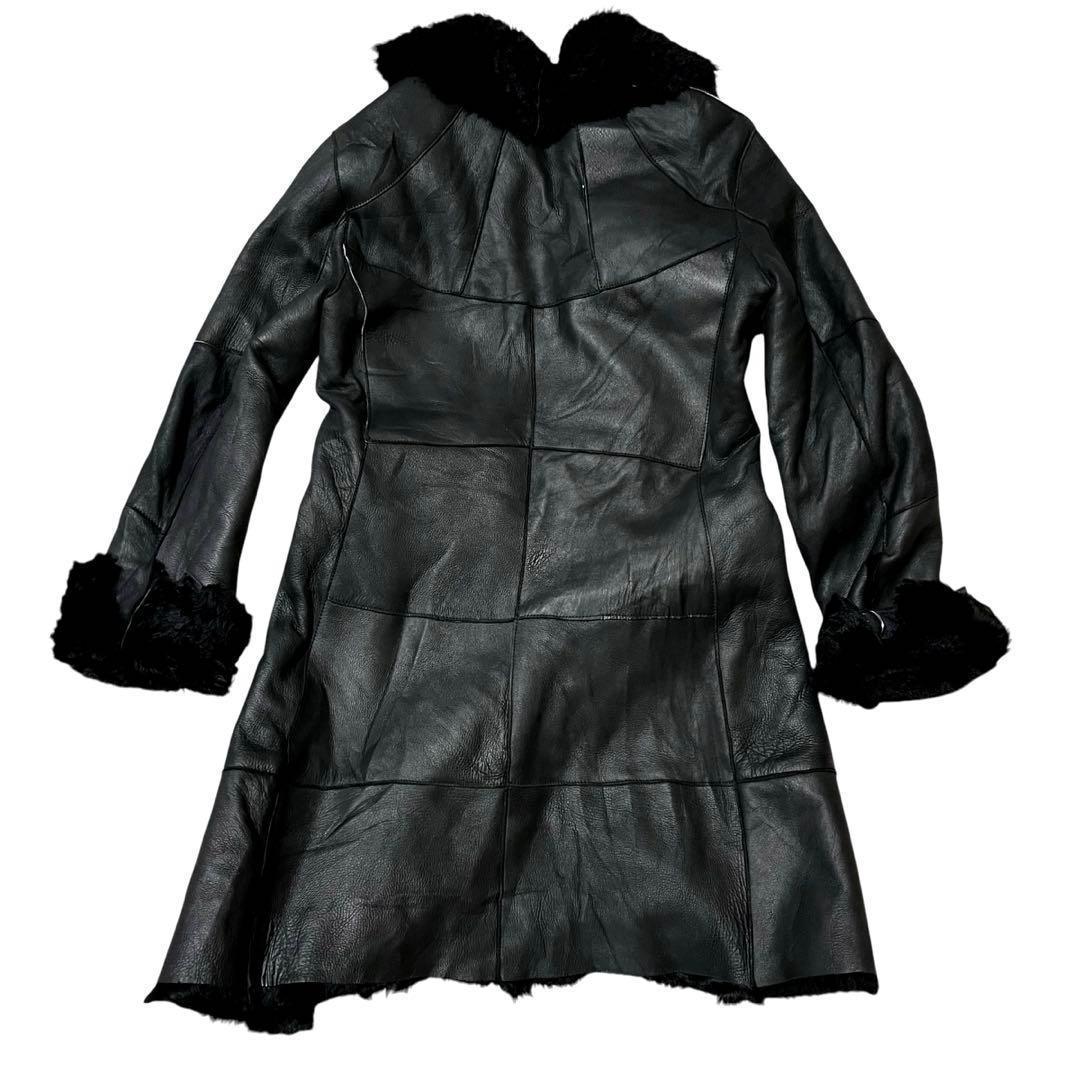 【希少】ペニーブラック 羊革 レザーコート リアルファー ロング丈 Lサイズ