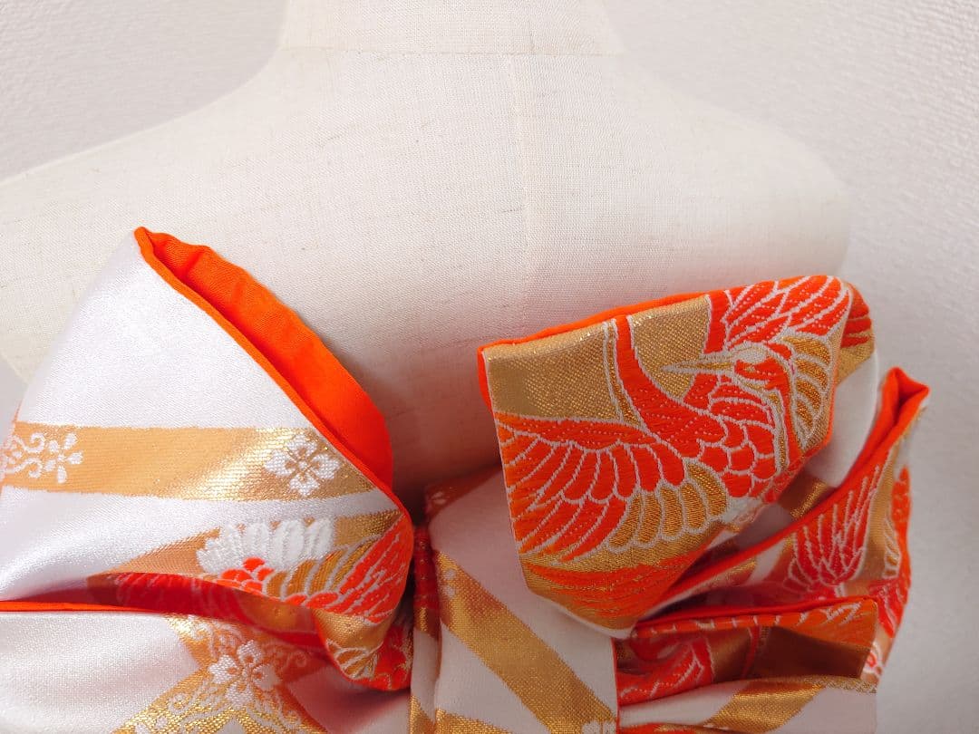 七五三　ハーフ成人式　ジュニア帯　袋帯からの作り帯　1点物　鶴柄　白系