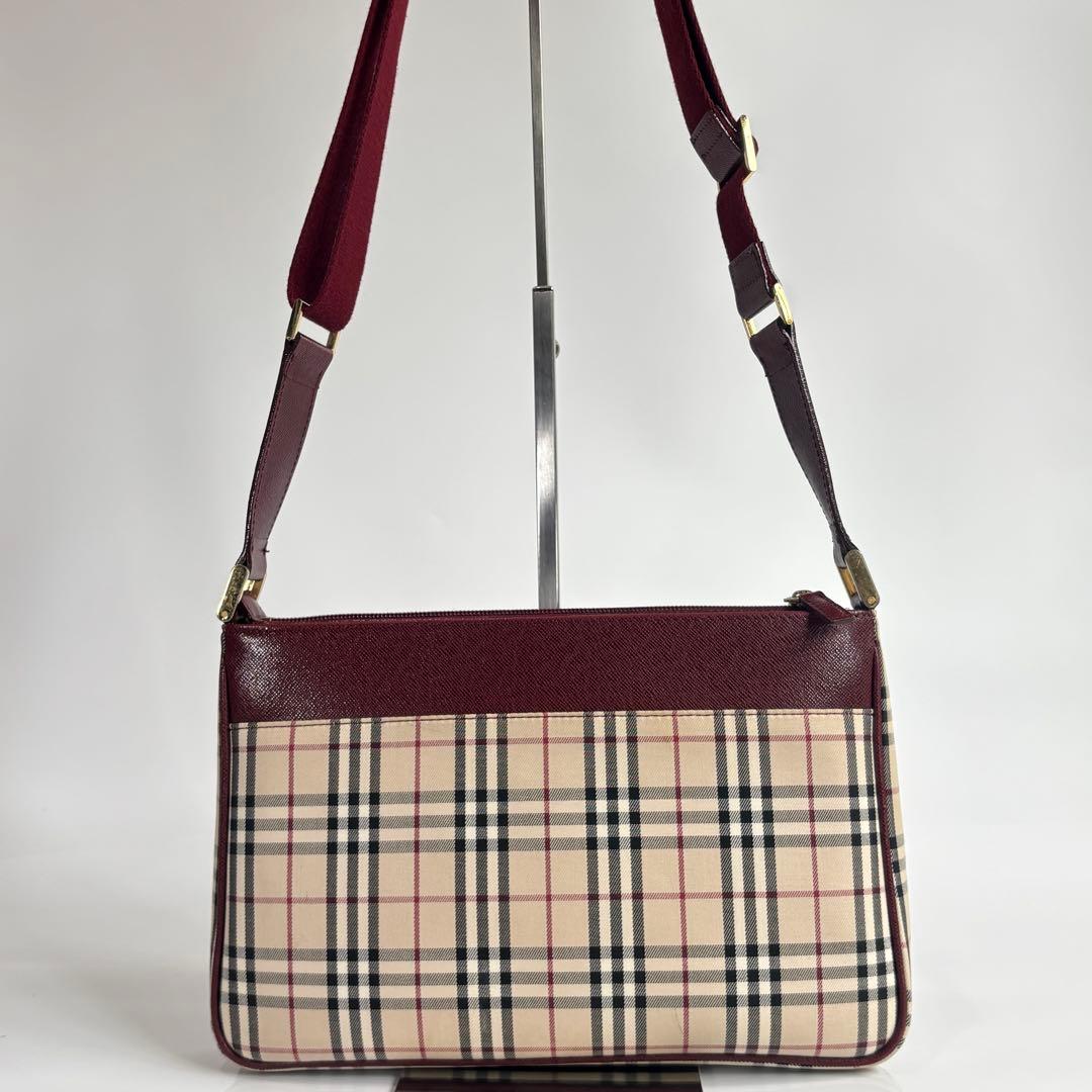 美品 バーバリー ノバチェック ショルダーバッグ レザー キャンバス