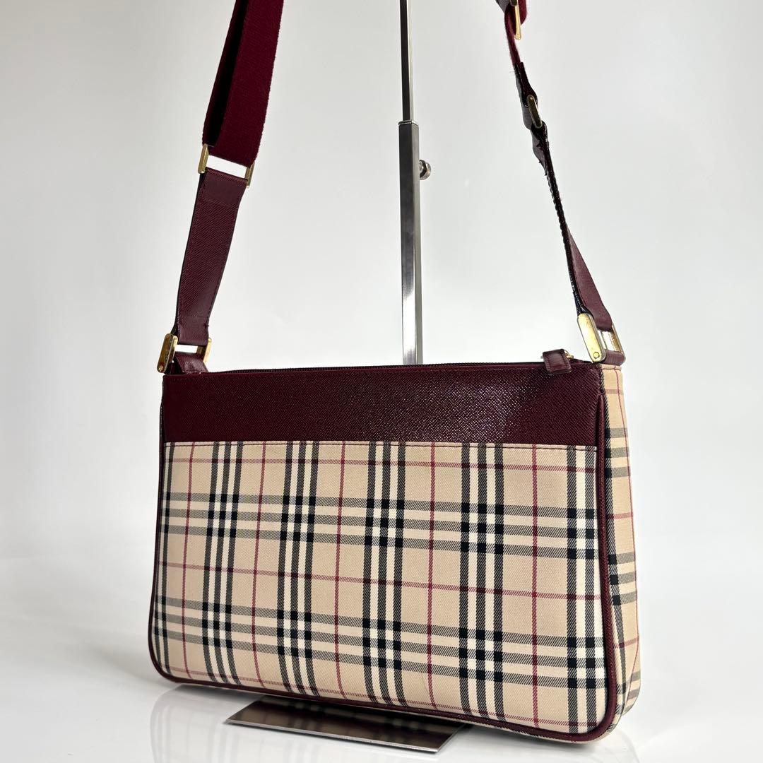 美品 バーバリー ノバチェック ショルダーバッグ レザー キャンバス