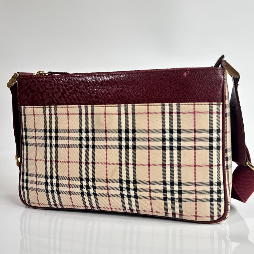 美品 バーバリー ノバチェック ショルダーバッグ レザー キャンバス