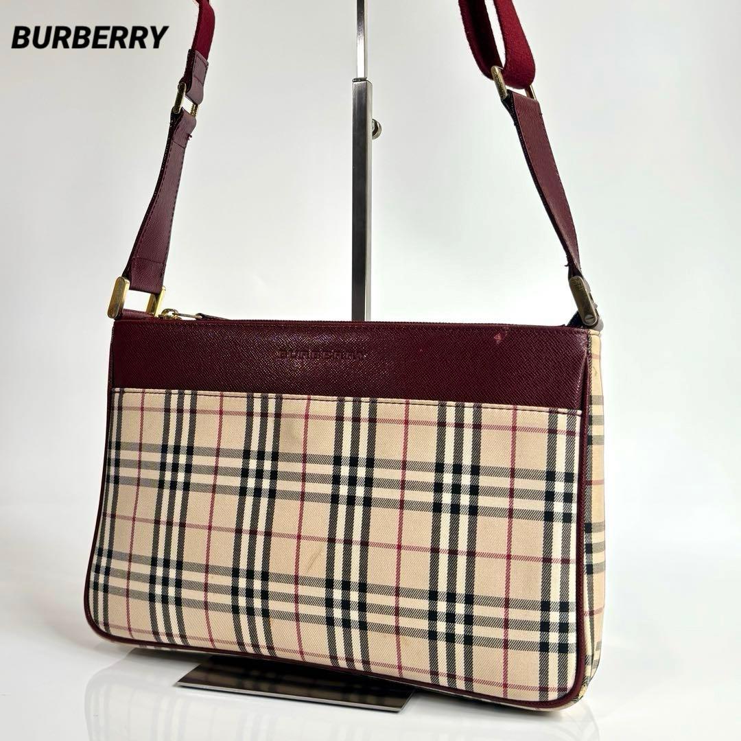 美品 バーバリー ノバチェック ショルダーバッグ レザー キャンバス
