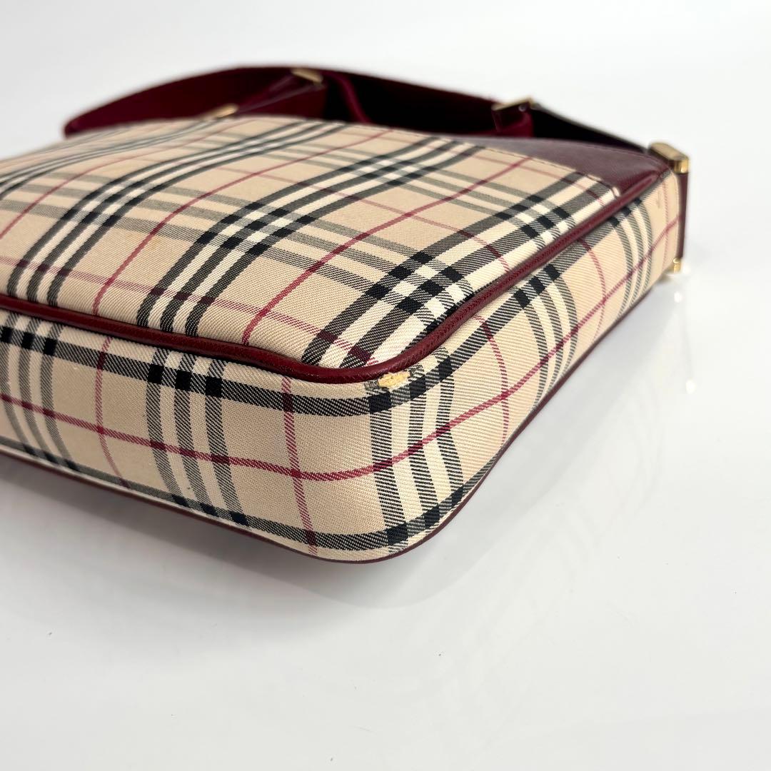 美品 バーバリー ノバチェック ショルダーバッグ レザー キャンバス