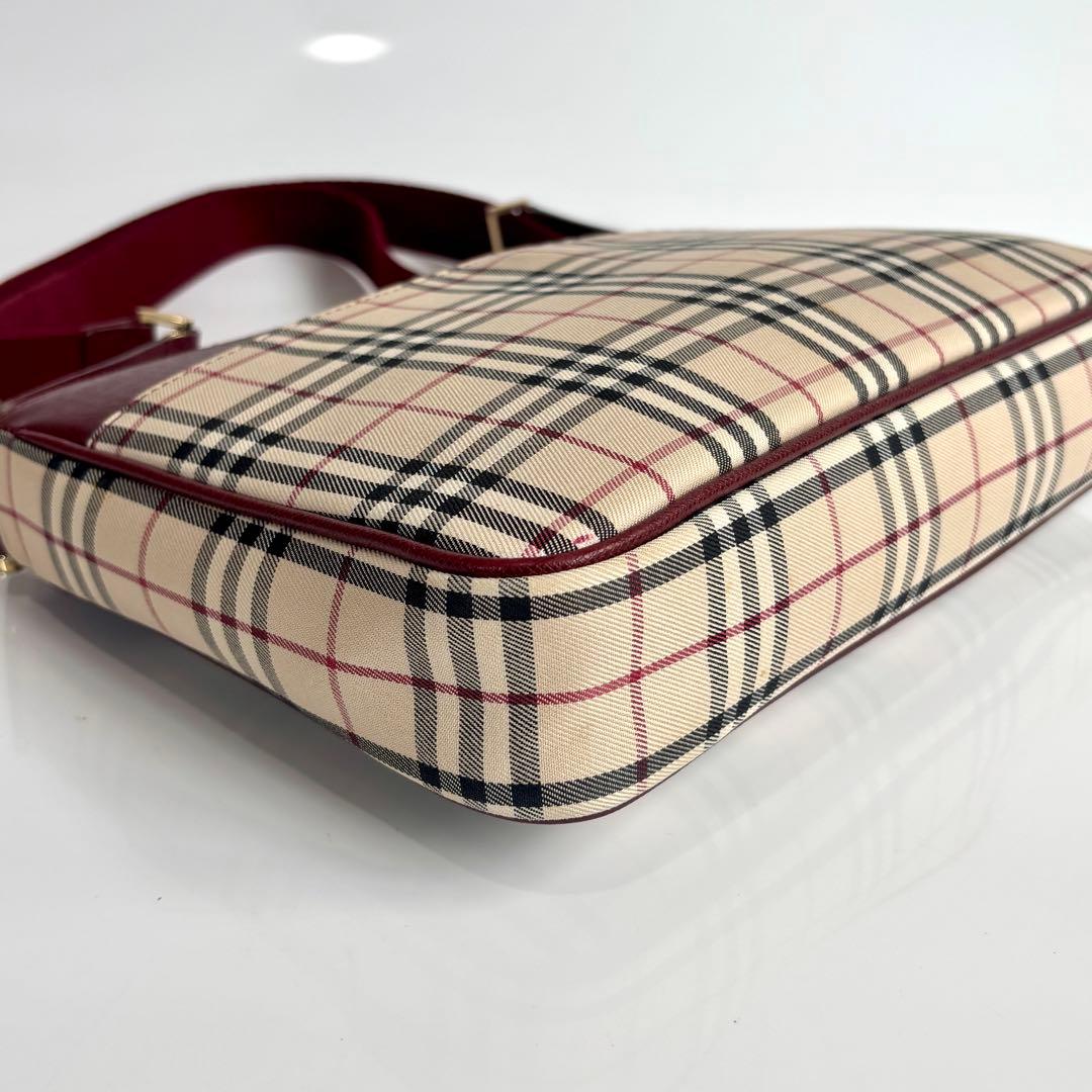 美品 バーバリー ノバチェック ショルダーバッグ レザー キャンバス