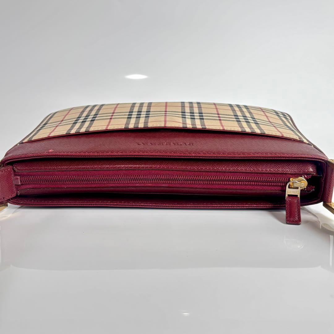 美品 バーバリー ノバチェック ショルダーバッグ レザー キャンバス