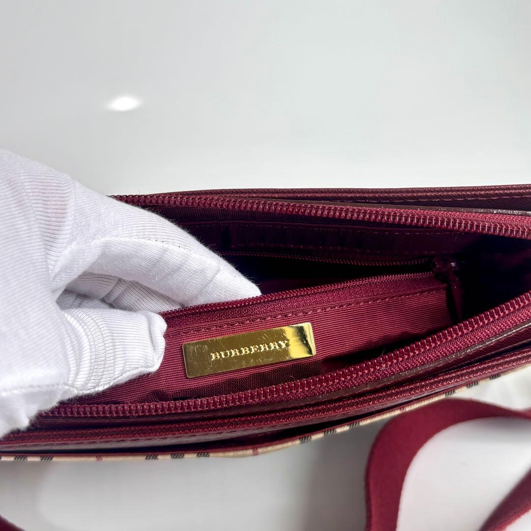 美品 バーバリー ノバチェック ショルダーバッグ レザー キャンバス