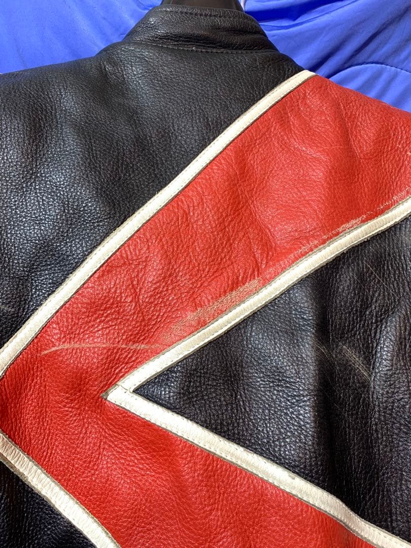 KUSHITANI バイク用革ツナギ 赤黒ストライプ Lサイズ