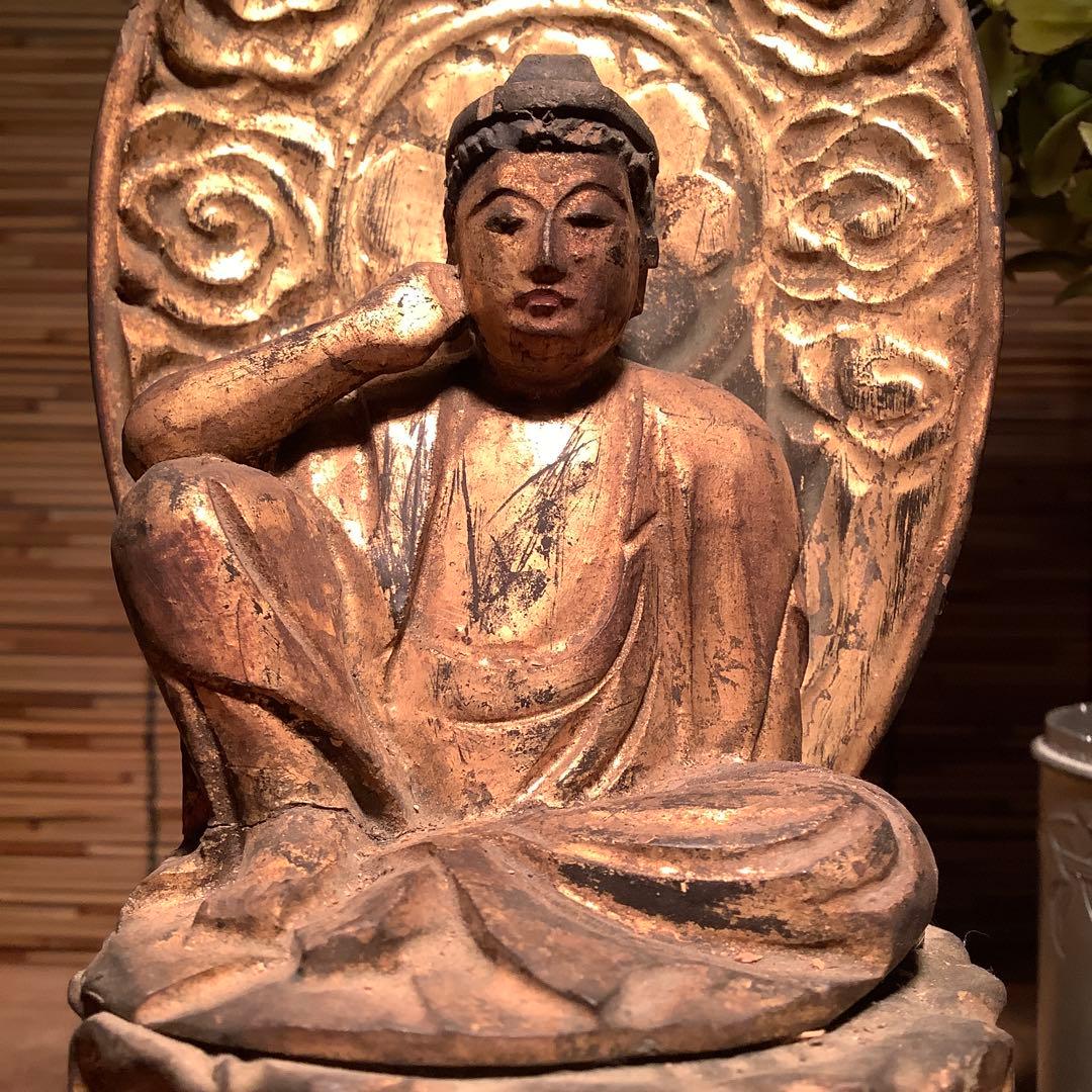 江戸初期・救世菩薩「如意輪観世音菩薩」七観音一尊・如意宝珠・金彩木彫