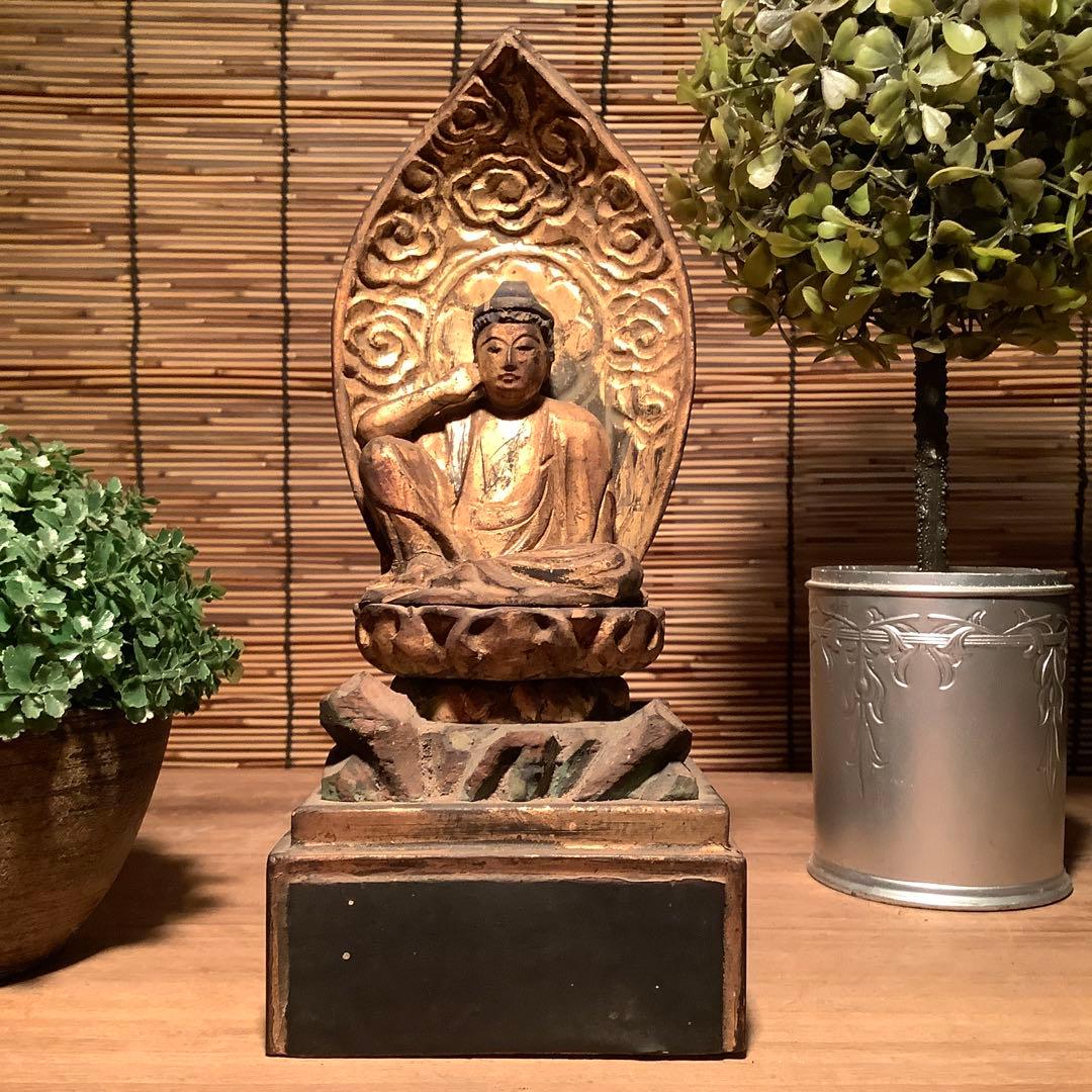 江戸初期・救世菩薩「如意輪観世音菩薩」七観音一尊・如意宝珠・金彩木彫