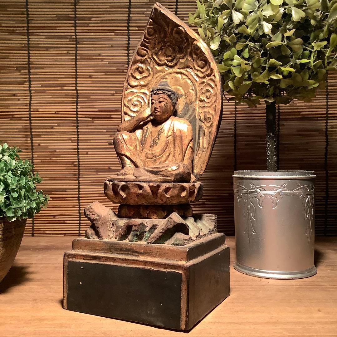 江戸初期・救世菩薩「如意輪観世音菩薩」七観音一尊・如意宝珠・金彩木彫