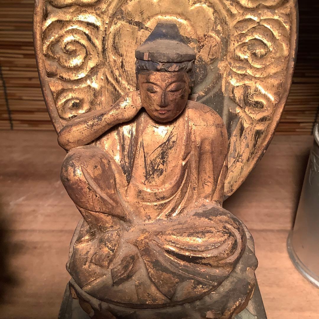 江戸初期・救世菩薩「如意輪観世音菩薩」七観音一尊・如意宝珠・金彩木彫