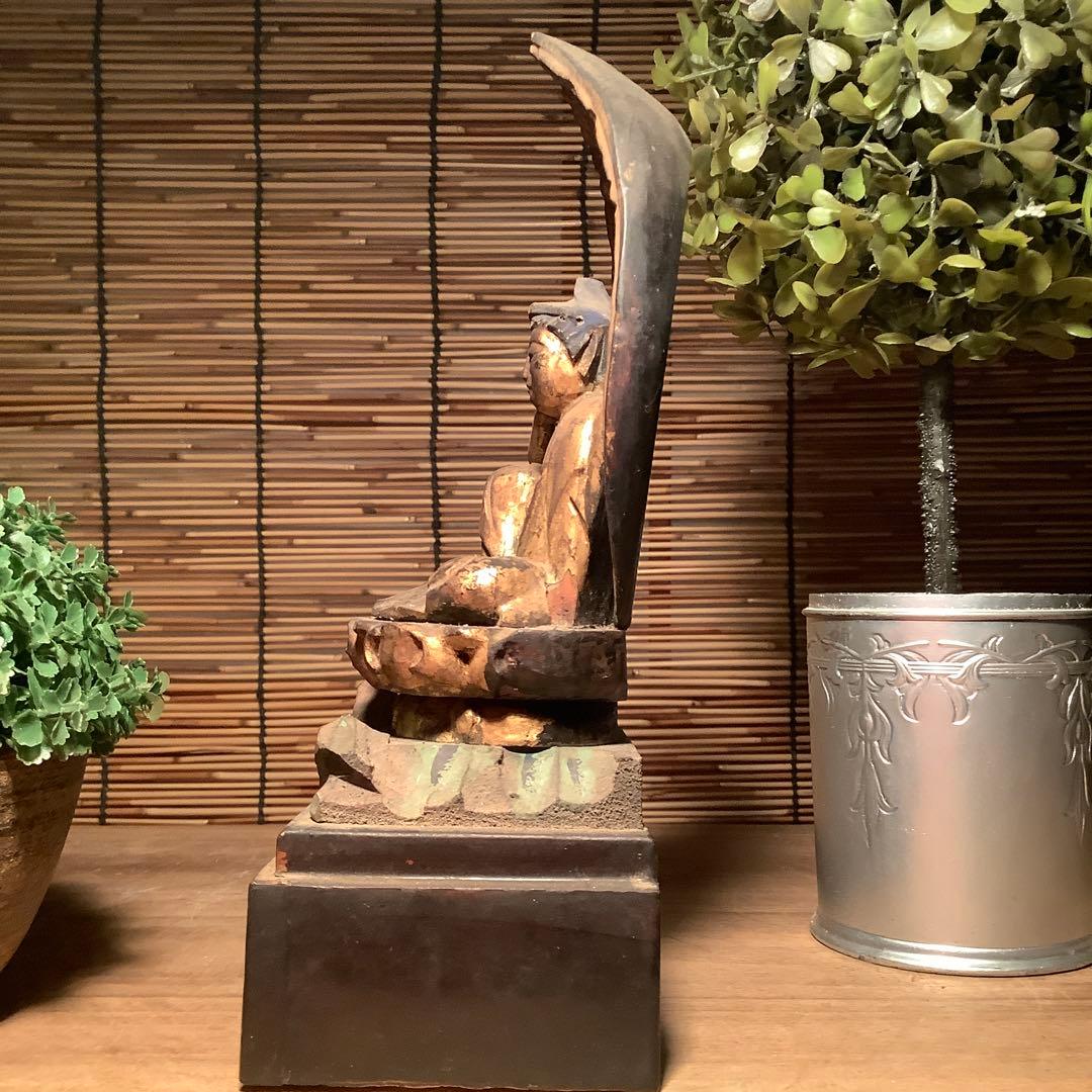 江戸初期・救世菩薩「如意輪観世音菩薩」七観音一尊・如意宝珠・金彩木彫