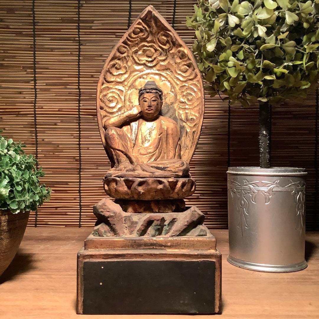 江戸初期・救世菩薩「如意輪観世音菩薩」七観音一尊・如意宝珠・金彩木彫