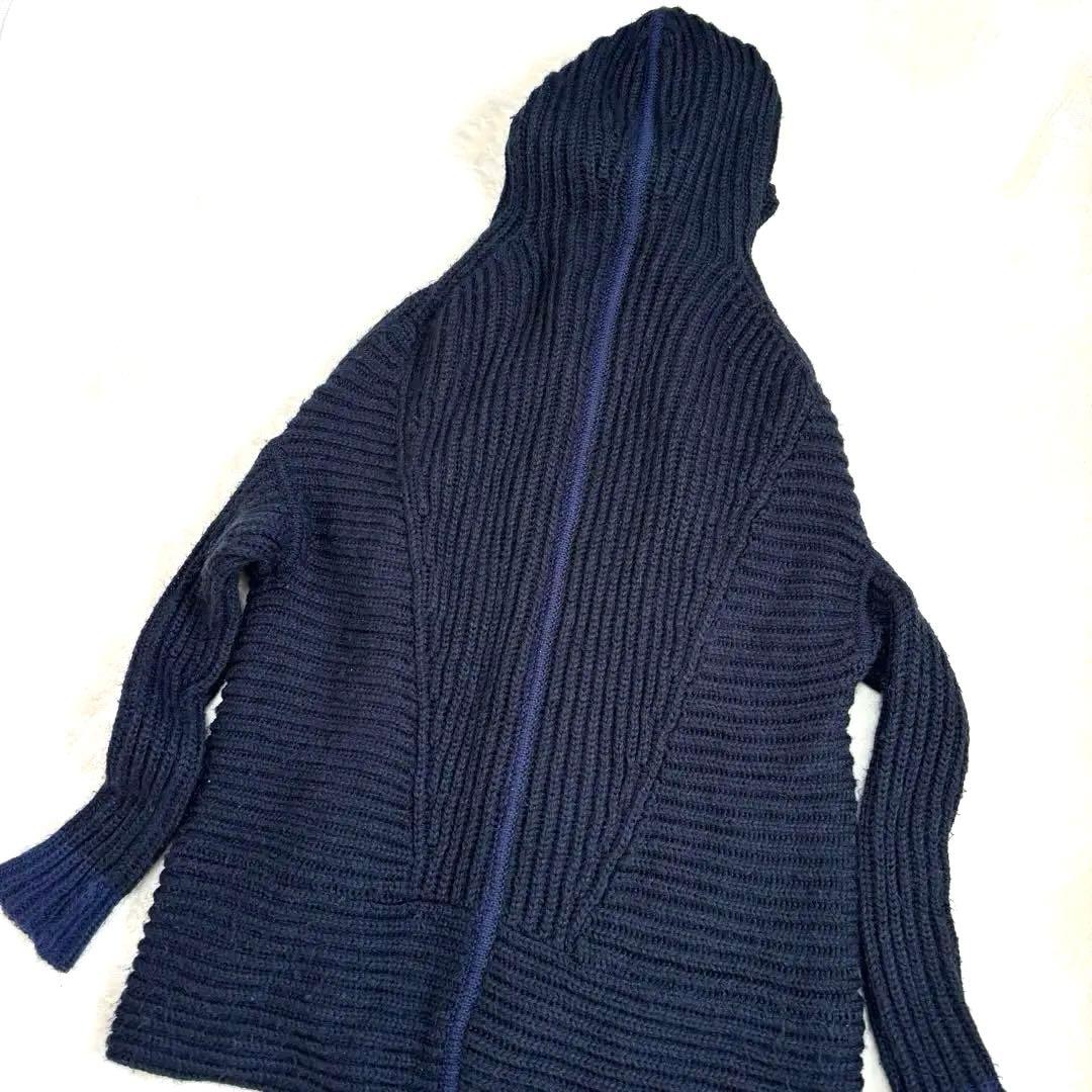 マリテフランソワジルボー 3Dニット モヘア混 ポンチョ風 ネイビー フード付