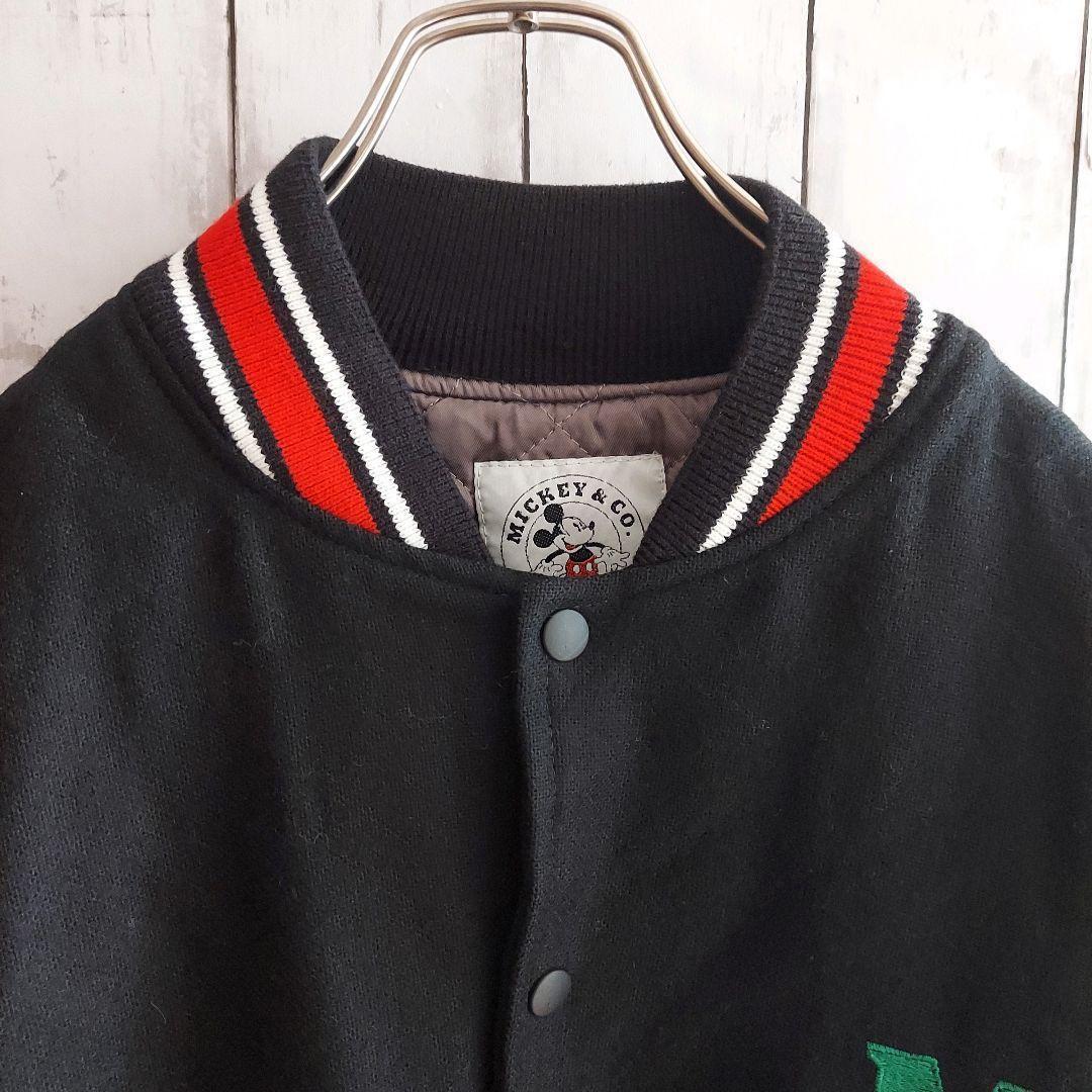 【DISNEY】ディズニー 背面ビッグ刺繍 袖レザー スタジャン M 黒
