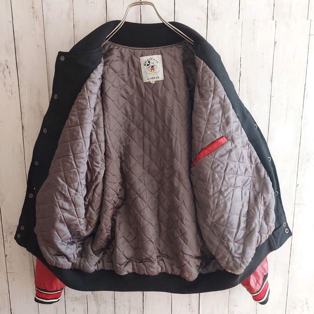 【DISNEY】ディズニー 背面ビッグ刺繍 袖レザー スタジャン M 黒