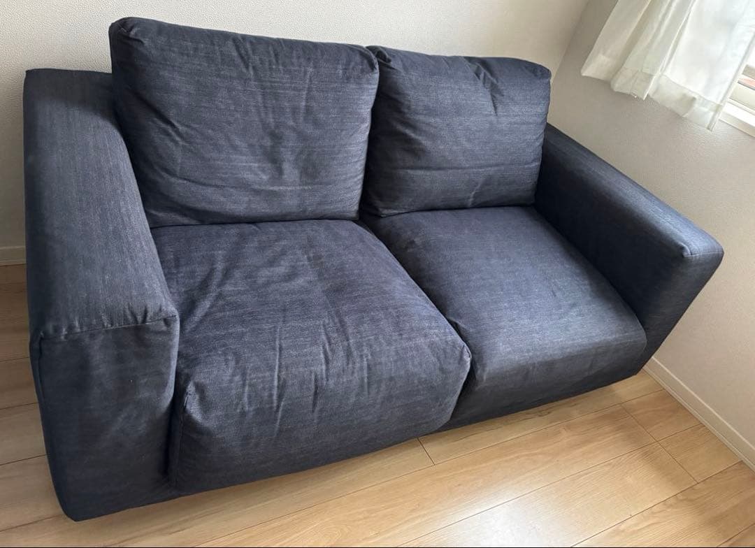 無印良品/ソファ本体・２シーター・フェザー・ポケットコイル/綿デニムカバー