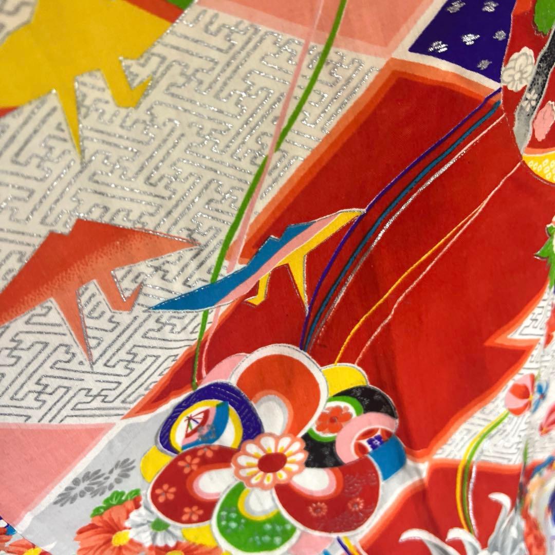 5945◆アンティーク長襦袢毱薬玉折鶴花尽くしレトロ可愛いチャーミング