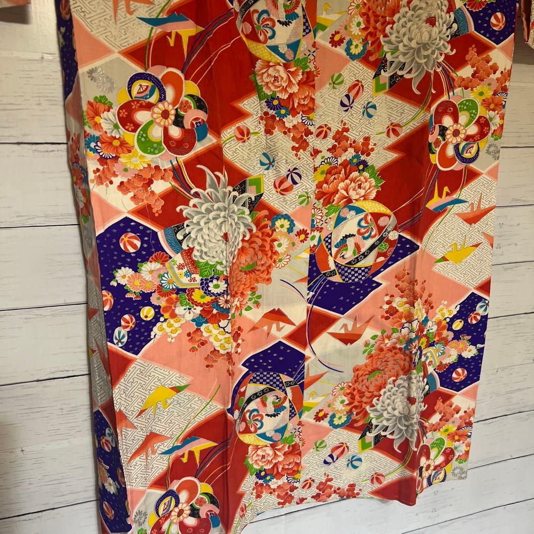 5945◆アンティーク長襦袢毱薬玉折鶴花尽くしレトロ可愛いチャーミング