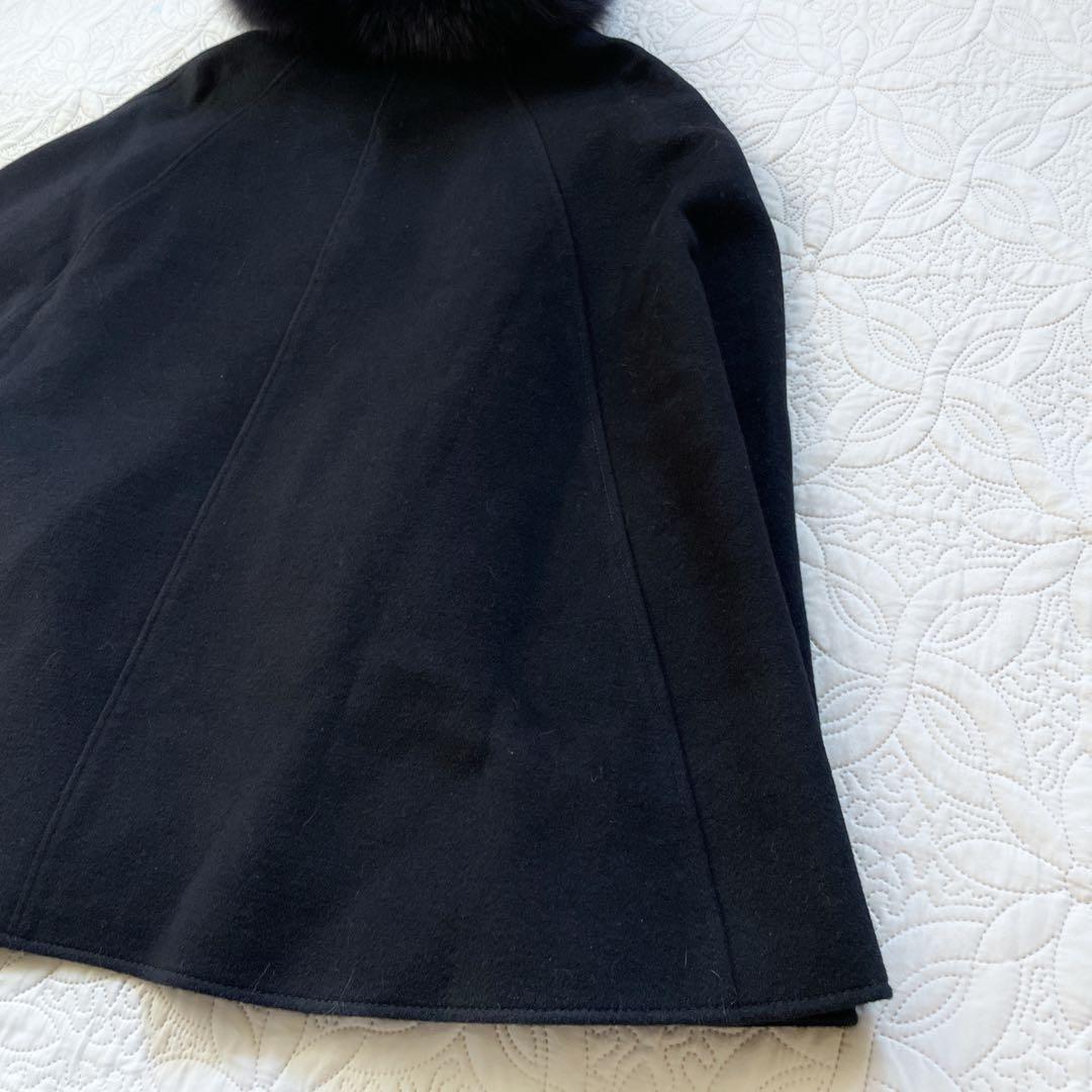 ルイルエブティック　フォックスファー付きケープコート　ブラック　3L ウール　黒