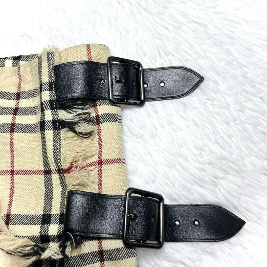美品 バーバリー ベルト プリーツ 巻き ミニスカート チェック ベージュ