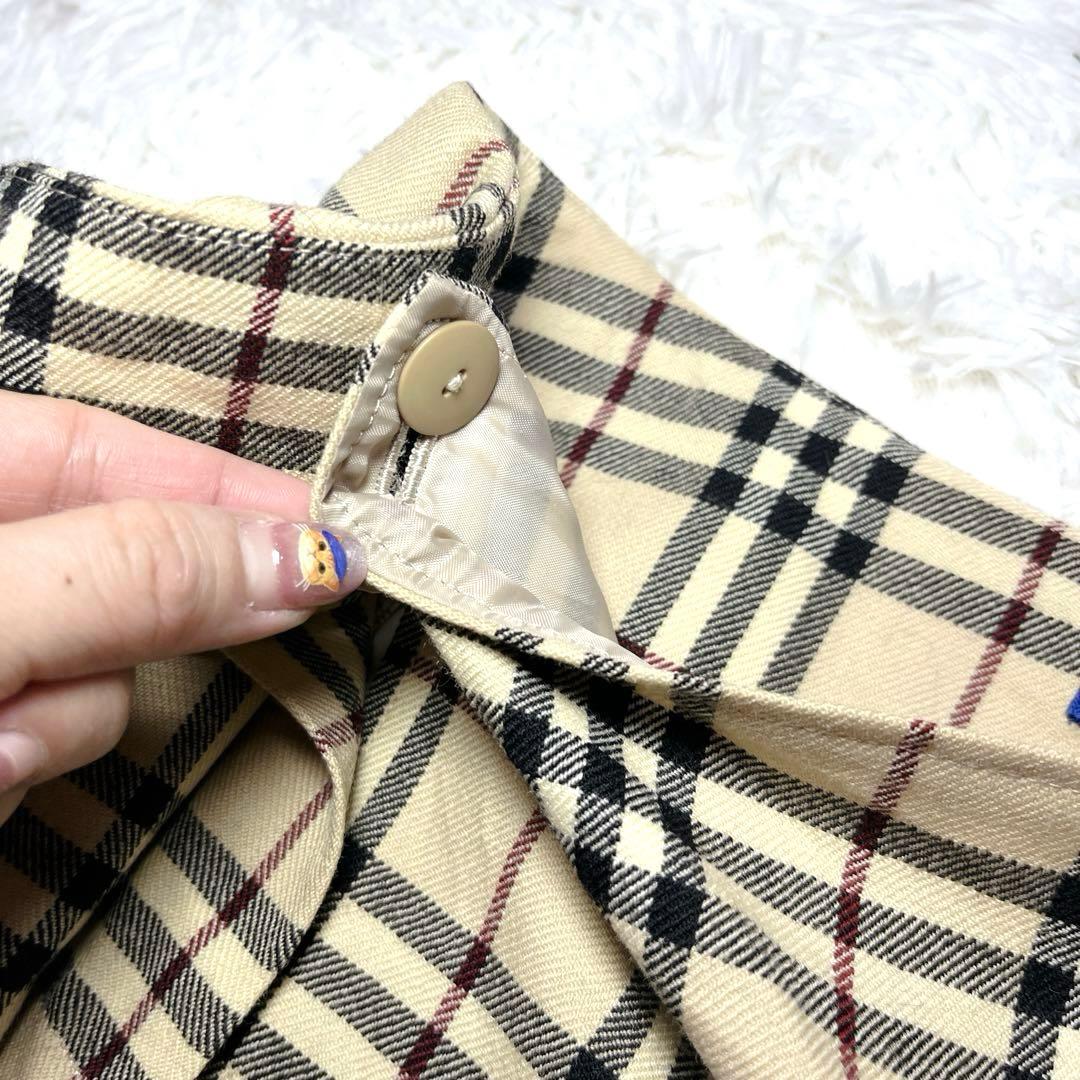 美品 バーバリー ベルト プリーツ 巻き ミニスカート チェック ベージュ