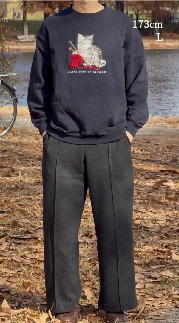 ほのぼの様　新品未使用　北区の刺しゅう屋　猫と刺繍　Sサイズ グリーン