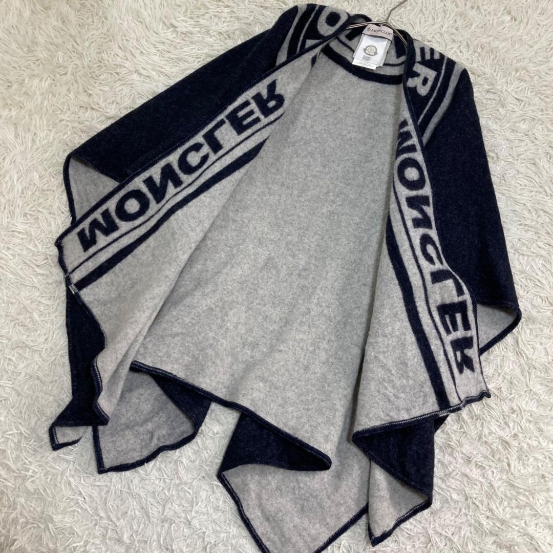 14793✨モンクレール mantella 羊毛ロゴ ストール ポンチョ ケープ