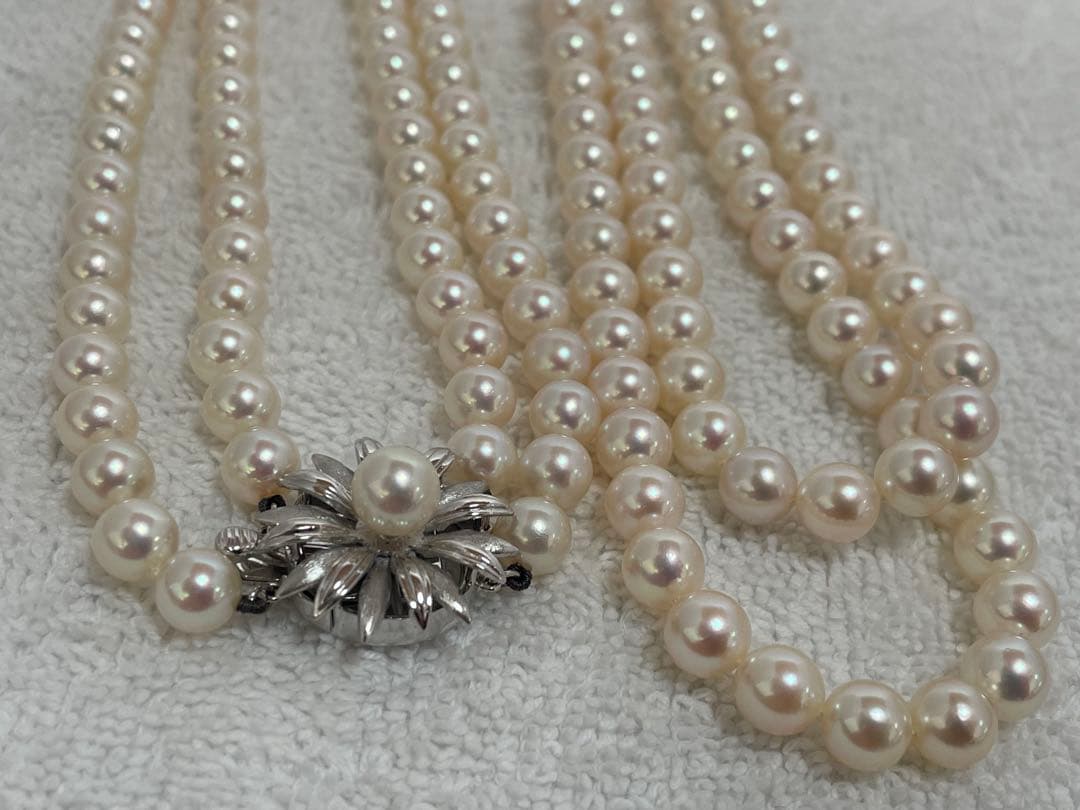 【美品】ミキモト アコヤ K14WG 2連 ロング パールネックレス 6.5mm