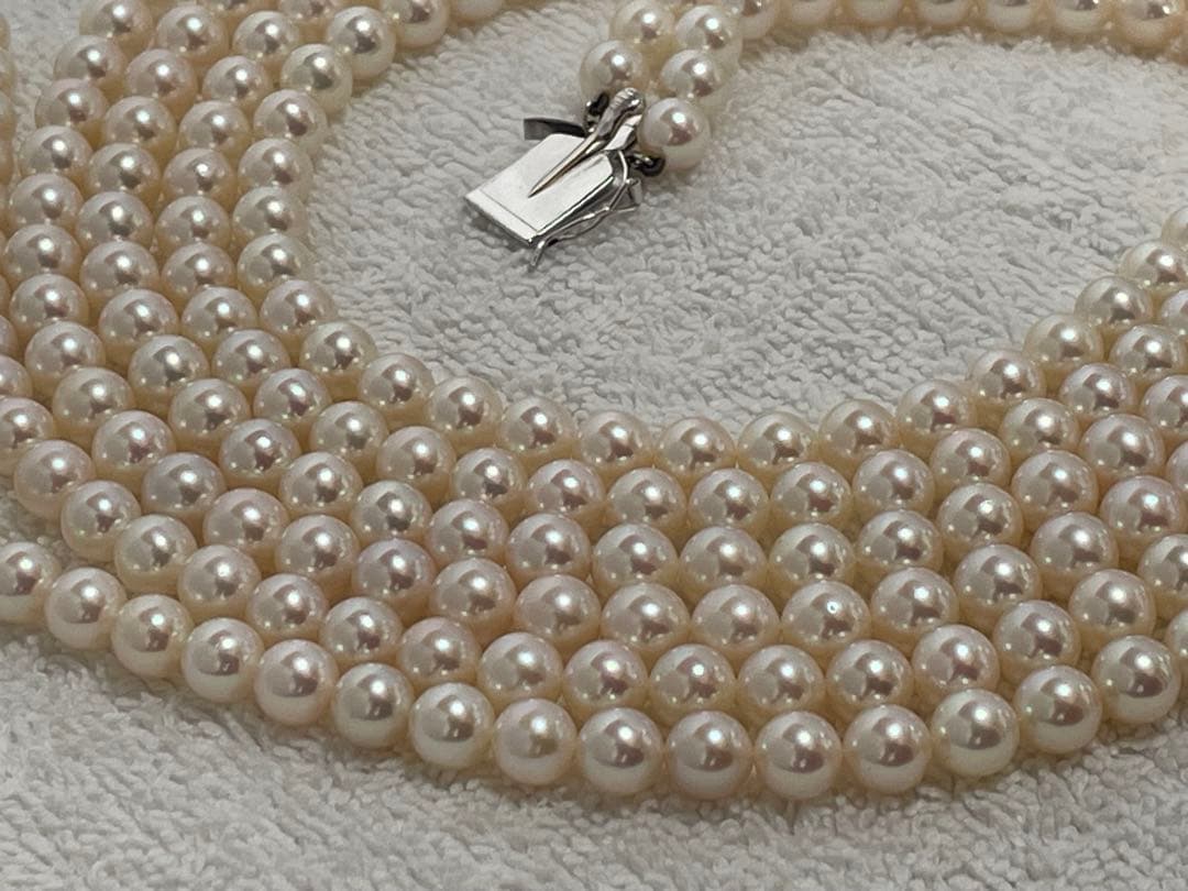 【美品】ミキモト アコヤ K14WG 2連 ロング パールネックレス 6.5mm