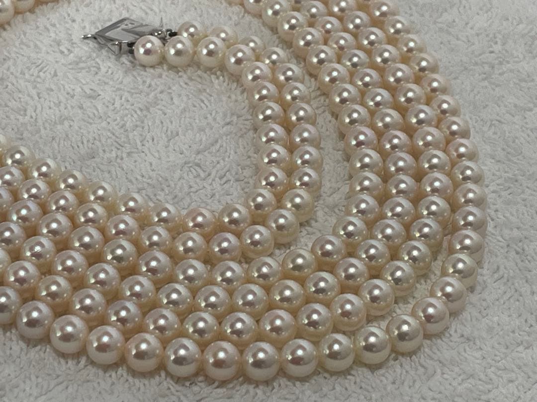 【美品】ミキモト アコヤ K14WG 2連 ロング パールネックレス 6.5mm