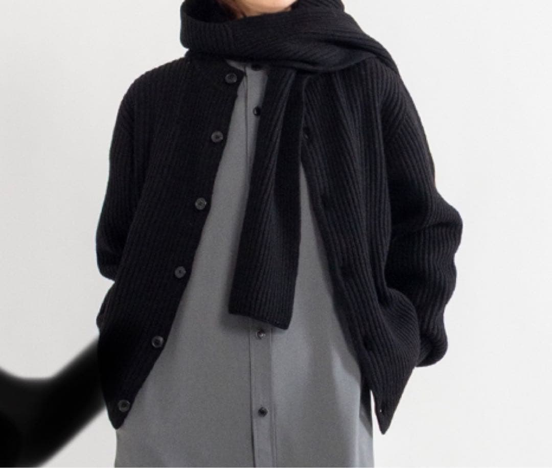 RIBBED KNIT WOOL HOODED SCARF ブラック