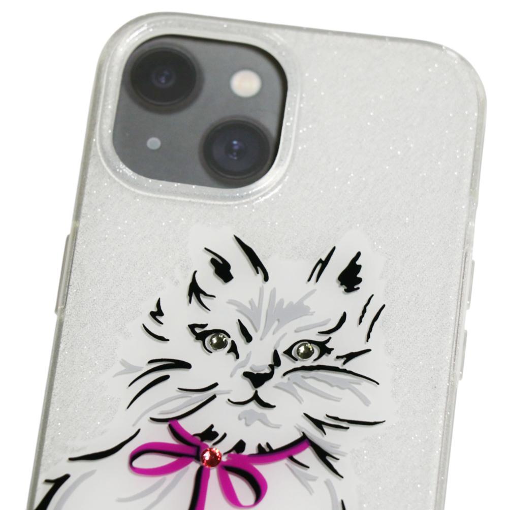 【ケイトスペード】ウィスカーズ 猫 iPhone15ケース ホワイトマルチ