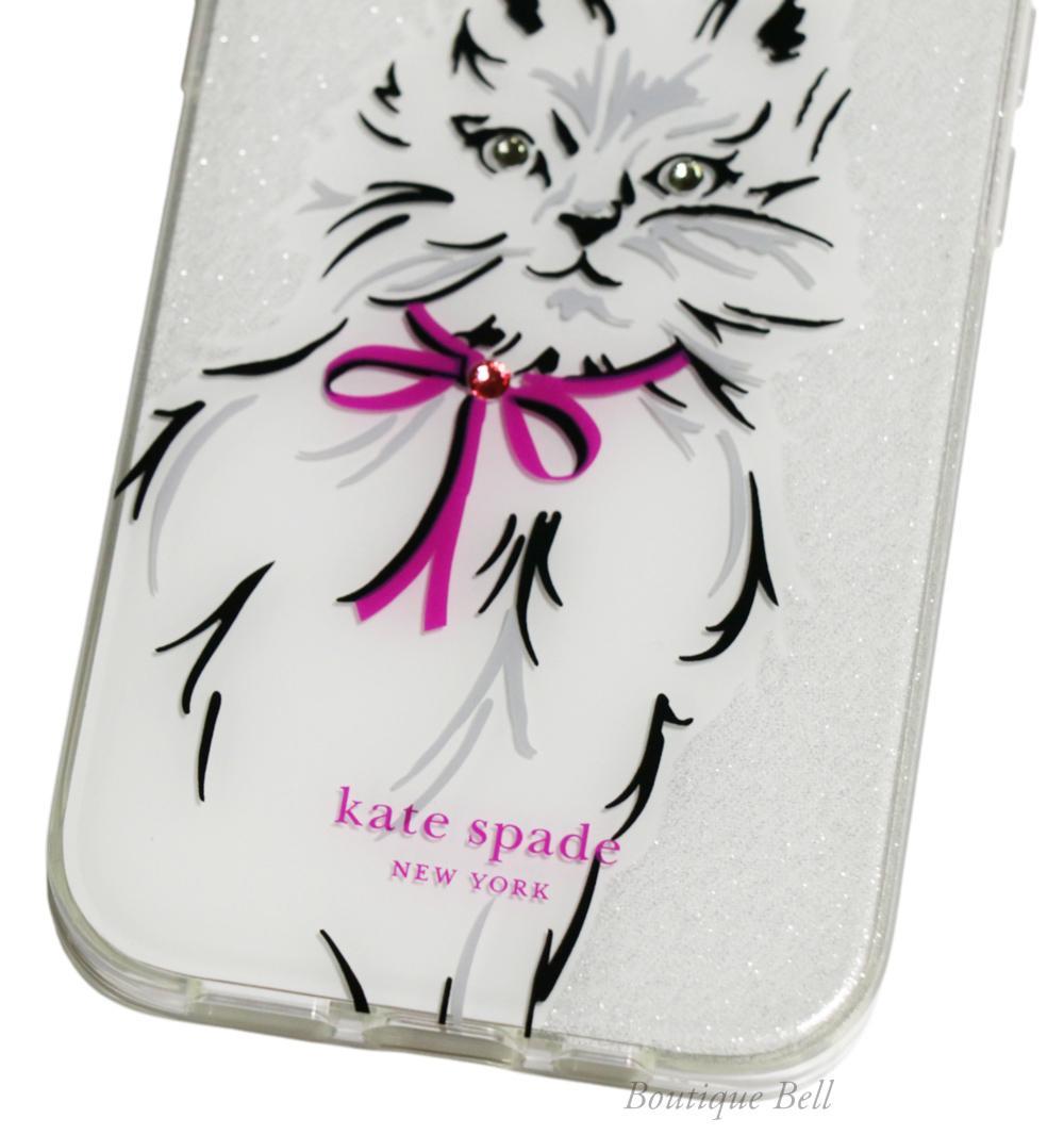 【ケイトスペード】ウィスカーズ 猫 iPhone15ケース ホワイトマルチ