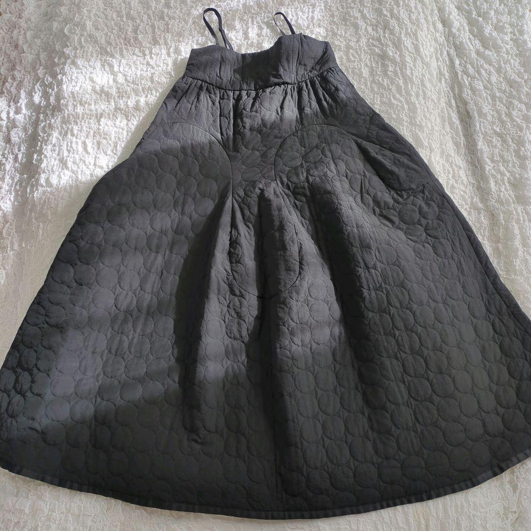【極美品】UN3D. キルティングキャミワンピース 　38 ボリューム ブラック