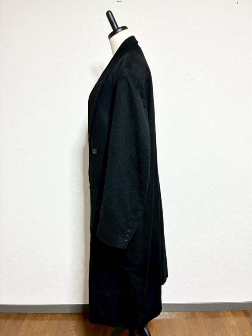 m948◆カシミヤ100%◆トレンチロングコート◆黒 ダブルブレスト