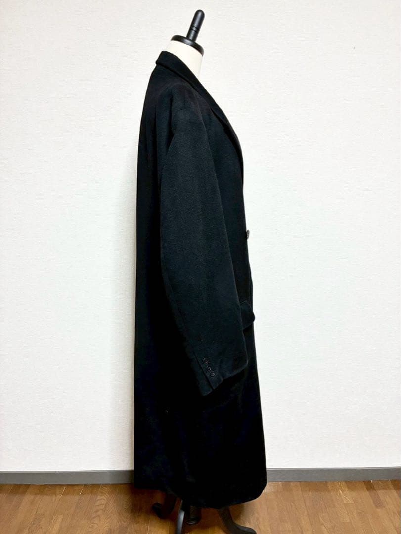 m948◆カシミヤ100%◆トレンチロングコート◆黒 ダブルブレスト